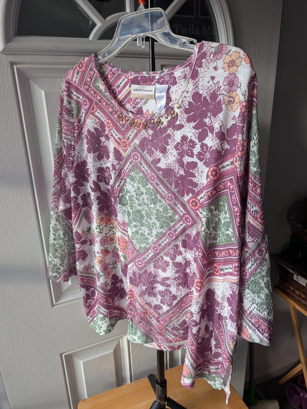 Alfred Dunner Floral Patchwork Print Long Sleeve Top